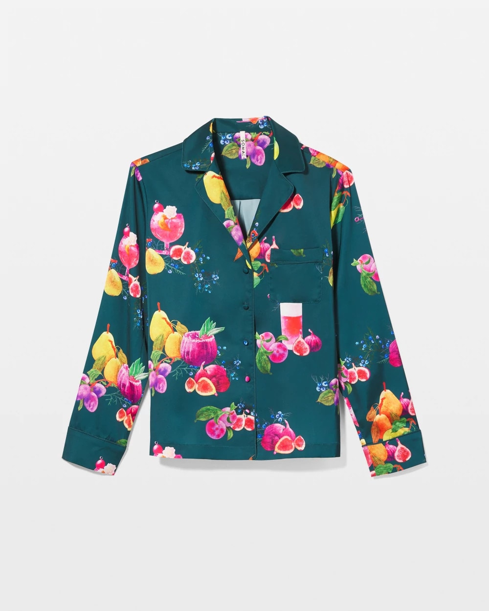 GETTIN FIGGY WITH IT TEAL - Long-Sleeve Notch Collar Pajama Top | Soma