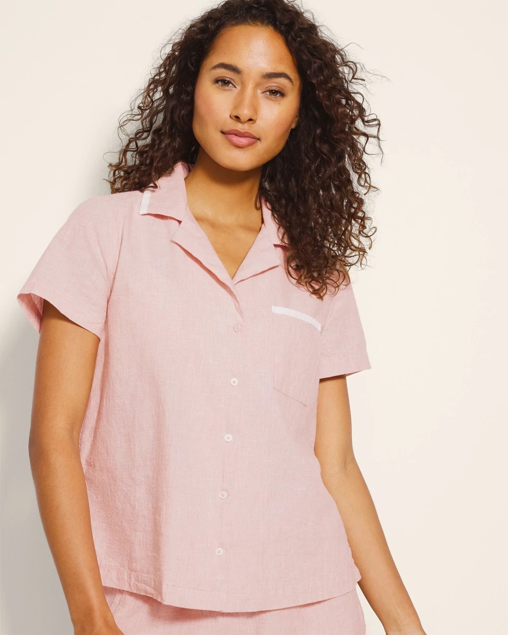 CREME BRULEE CROSSDYE - Short-Sleeve Notch Collar Pajama Top | Soma