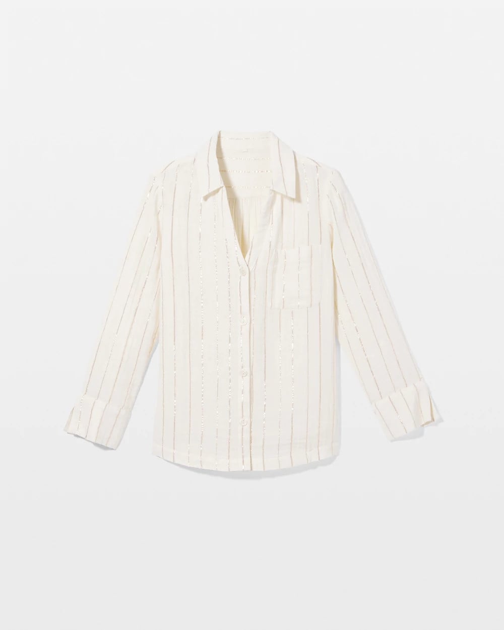 CHAMPAGNE STRIPE - Cotton Gauze Long Sleeve Notch Collar Pajama Top | Soma