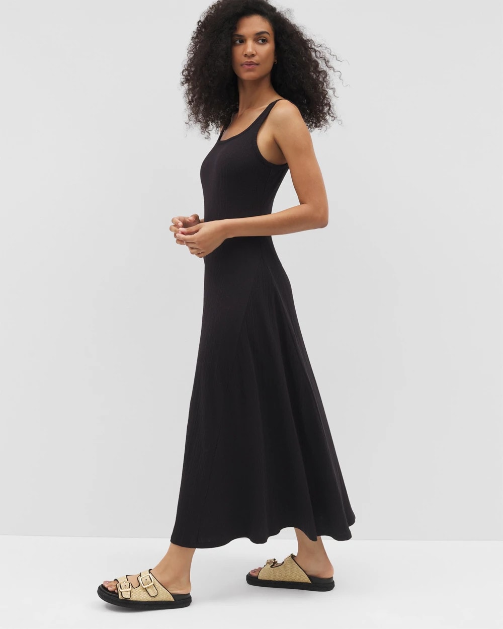 BLACK - Rib Square Neck Lounge Dress | Soma