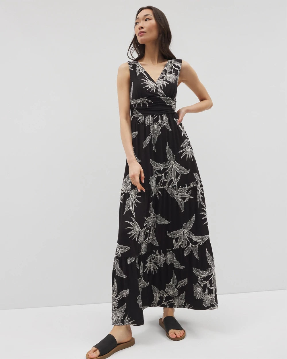 PLUMERIA BLOOMS GRAND BLK - Goddess Tiered Maxi Dress | Soma