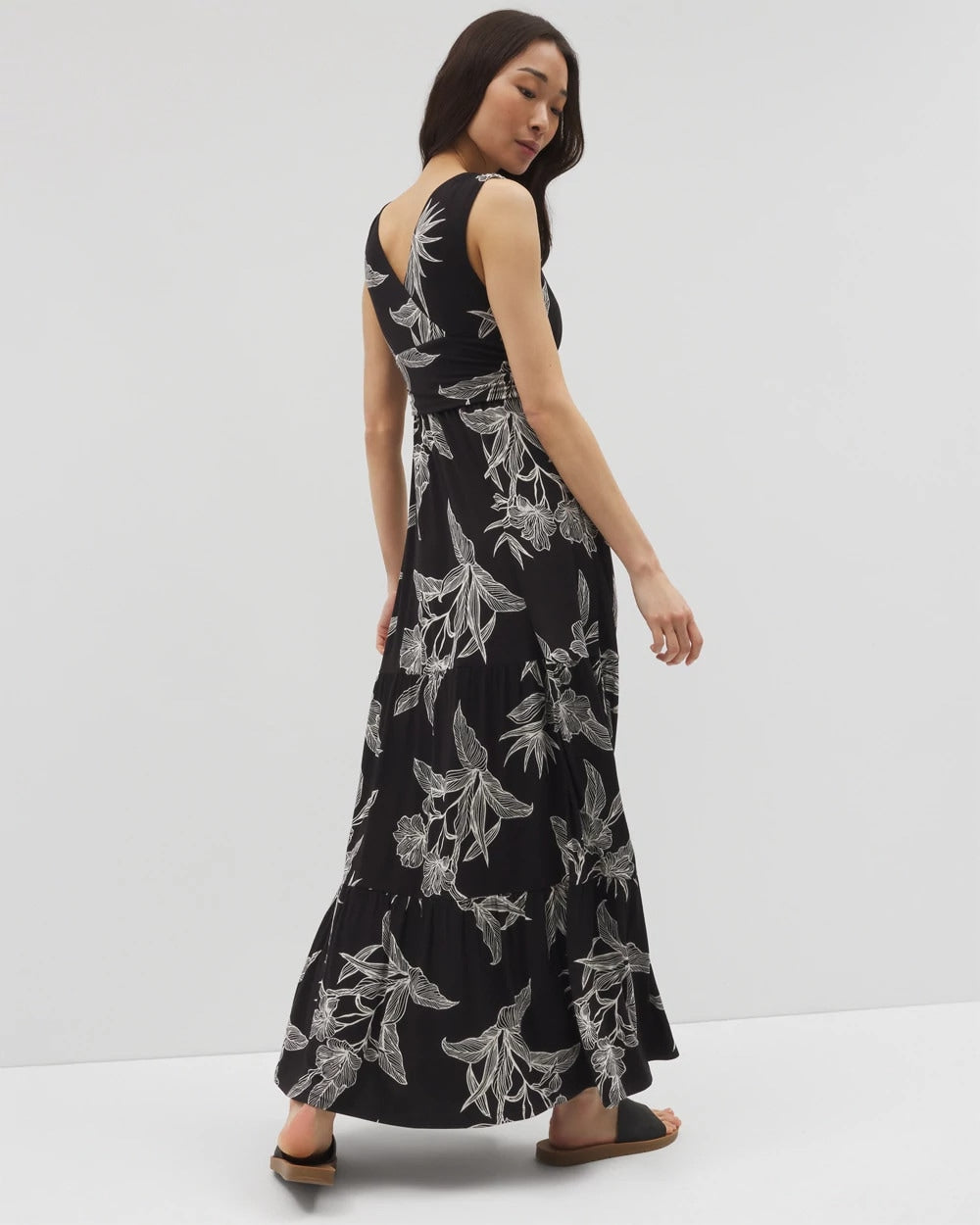 PLUMERIA BLOOMS GRAND BLK - Goddess Tiered Maxi Dress | Soma