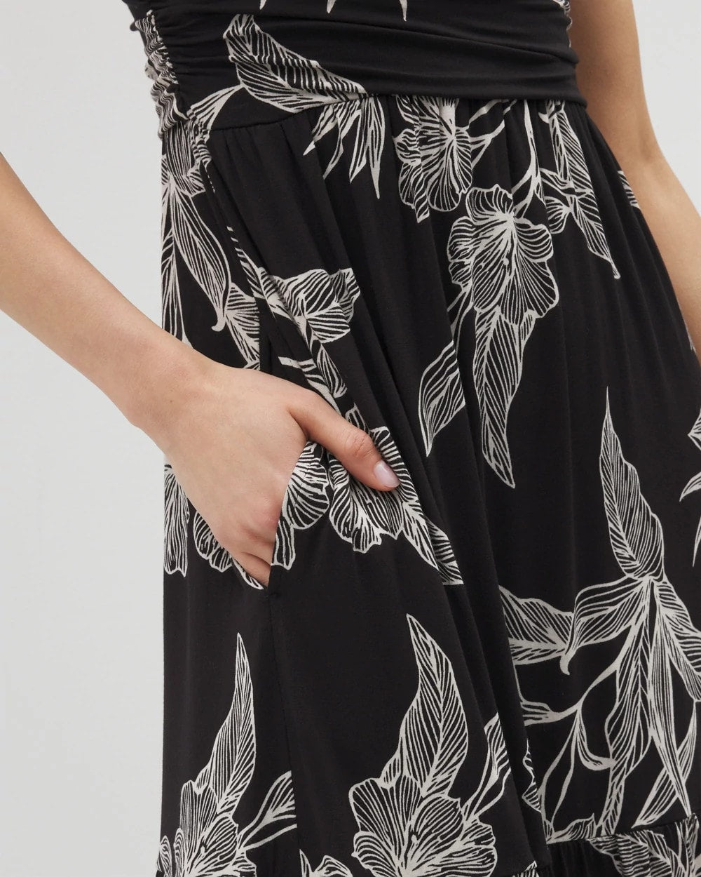 PLUMERIA BLOOMS GRAND BLK - Goddess Tiered Maxi Dress | Soma