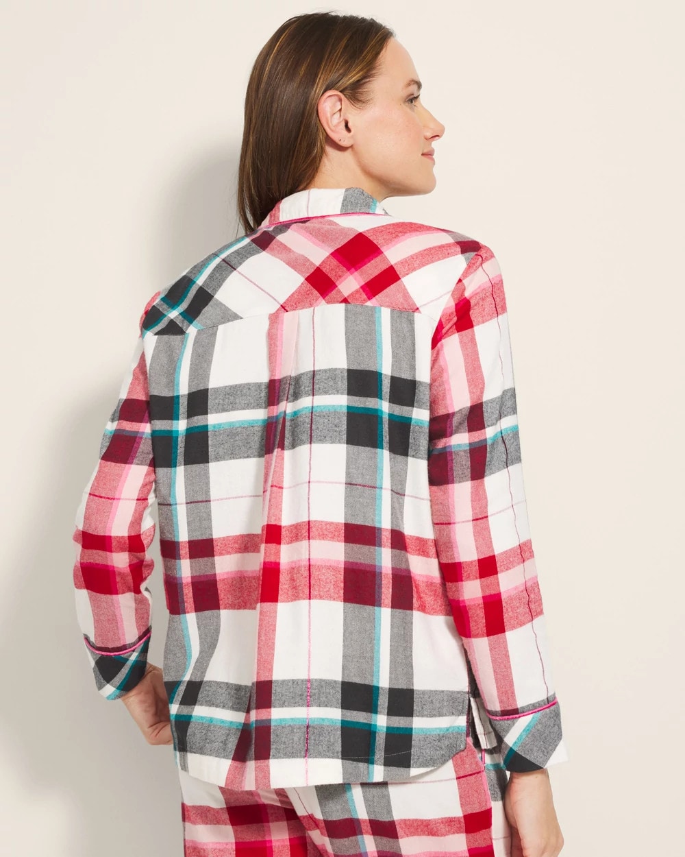 FIRESIDE PLAID CHAMPAGNE - Super Soft Long-Sleeve Notch Collar Pajama Top | Soma