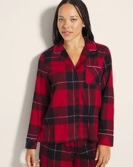 WRAPPED UP PLAID RED - Super Soft Long-Sleeve Notch Collar Pajama Top | Soma