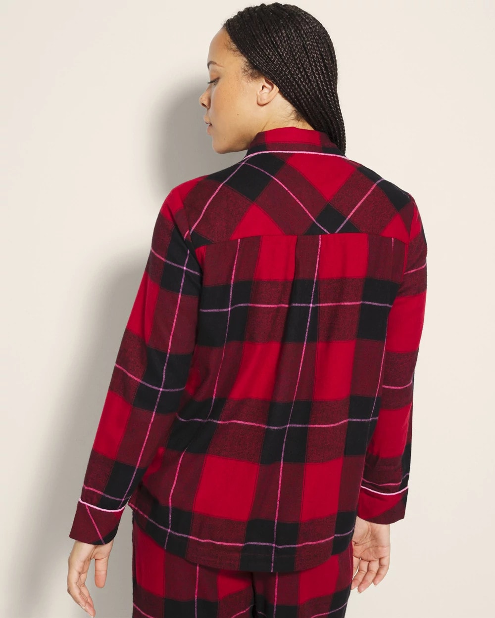 WRAPPED UP PLAID RED - Super Soft Long-Sleeve Notch Collar Pajama Top | Soma