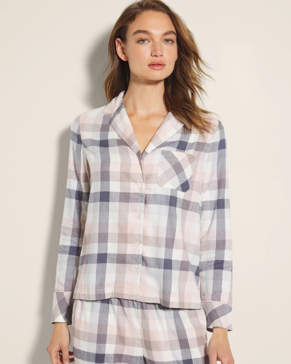 DREAMIEST PLAID GRAY - Super Soft Long-Sleeve Notch Collar Pajama Top | Soma