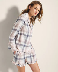 DREAMIEST PLAID GRAY - Super Soft Long-Sleeve Notch Collar Pajama Top | Soma