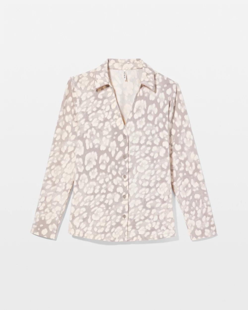 JAGUAR SPOT G SLVR TAUPE - Long-Sleeve Notch Collar Pajama Top | Soma