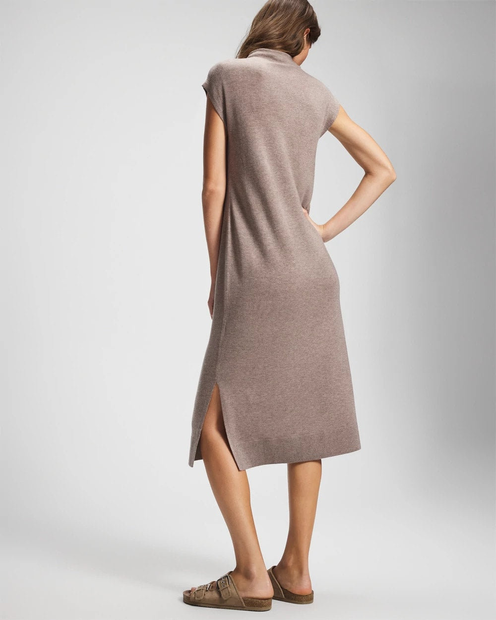HEATHER FAWN - Premier Knit Sweater Funnel Neck Midi Dress | Soma