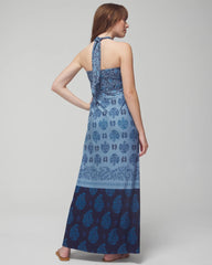 BELLA STAMP BORDER BLUE - Halter Maxi Bra Dress | Soma