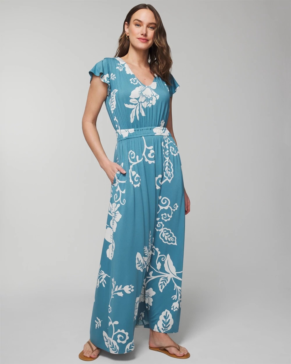 GARDEN TAPESTRY G BLUE - Flutter Sleeve Maxi Bra Dress | Soma