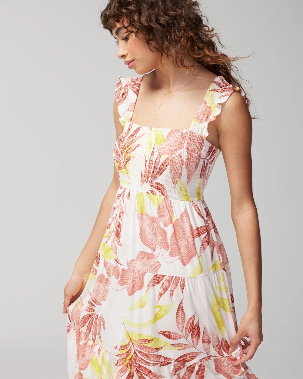 ENCHANTED PALMS KEY LIME - Smocked Flutter Sleeve Mini Bra Dress | Soma