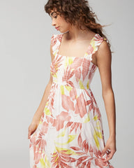 ENCHANTED PALMS KEY LIME - Smocked Flutter Sleeve Mini Bra Dress | Soma