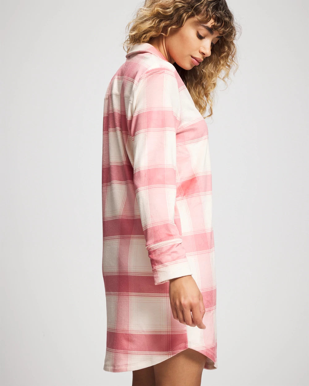 FROSTED PLAID PINK - Long-Sleeve Notch Collar Sleepshirt | Soma