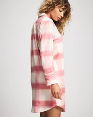 FROSTED PLAID PINK - Long-Sleeve Notch Collar Sleepshirt | Soma