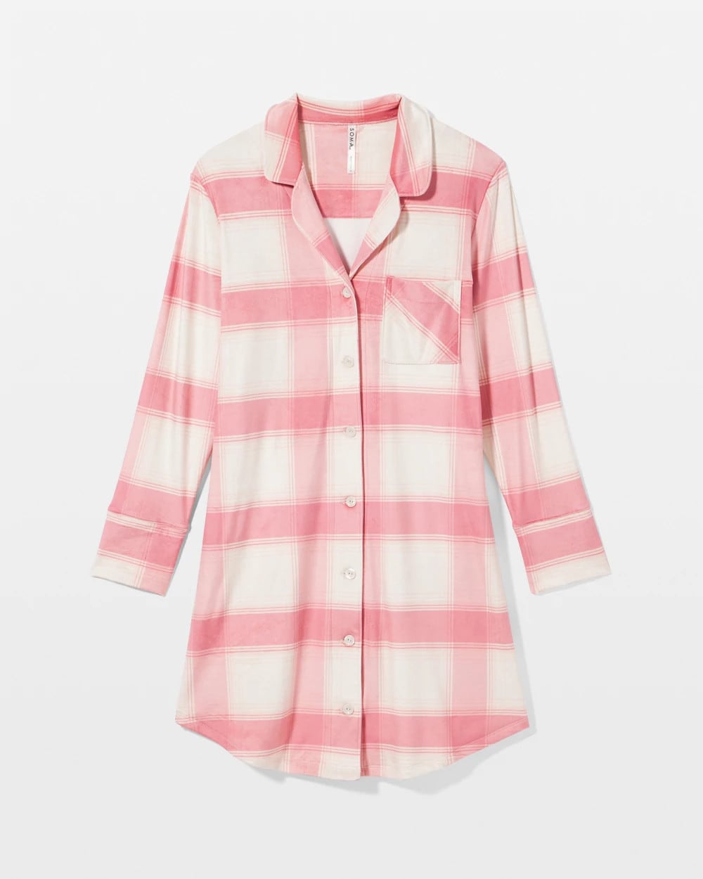 FROSTED PLAID PINK - Long-Sleeve Notch Collar Sleepshirt | Soma