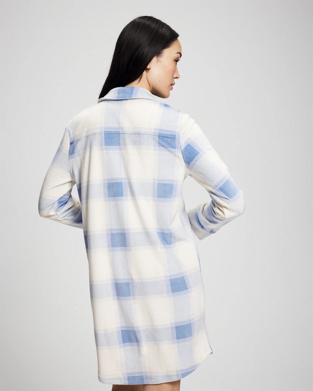 FROSTED PLAID BLUE - Long-Sleeve Notch Collar Sleepshirt | Soma