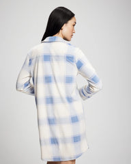FROSTED PLAID BLUE - Long-Sleeve Notch Collar Sleepshirt | Soma