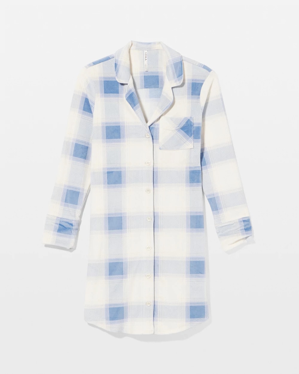FROSTED PLAID BLUE - Long-Sleeve Notch Collar Sleepshirt | Soma