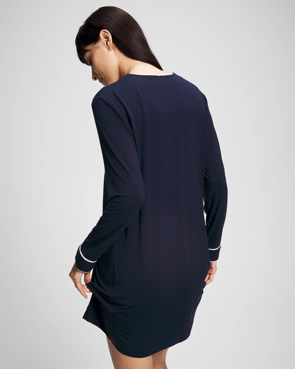 NIGHTFALL NAVY - Piped Long-Sleeve Sleepshirt | Soma