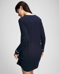 NIGHTFALL NAVY - Piped Long-Sleeve Sleepshirt | Soma