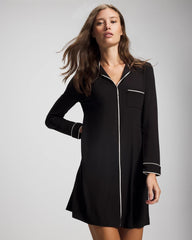 BLACK - Piped Long-Sleeve Sleepshirt | Soma