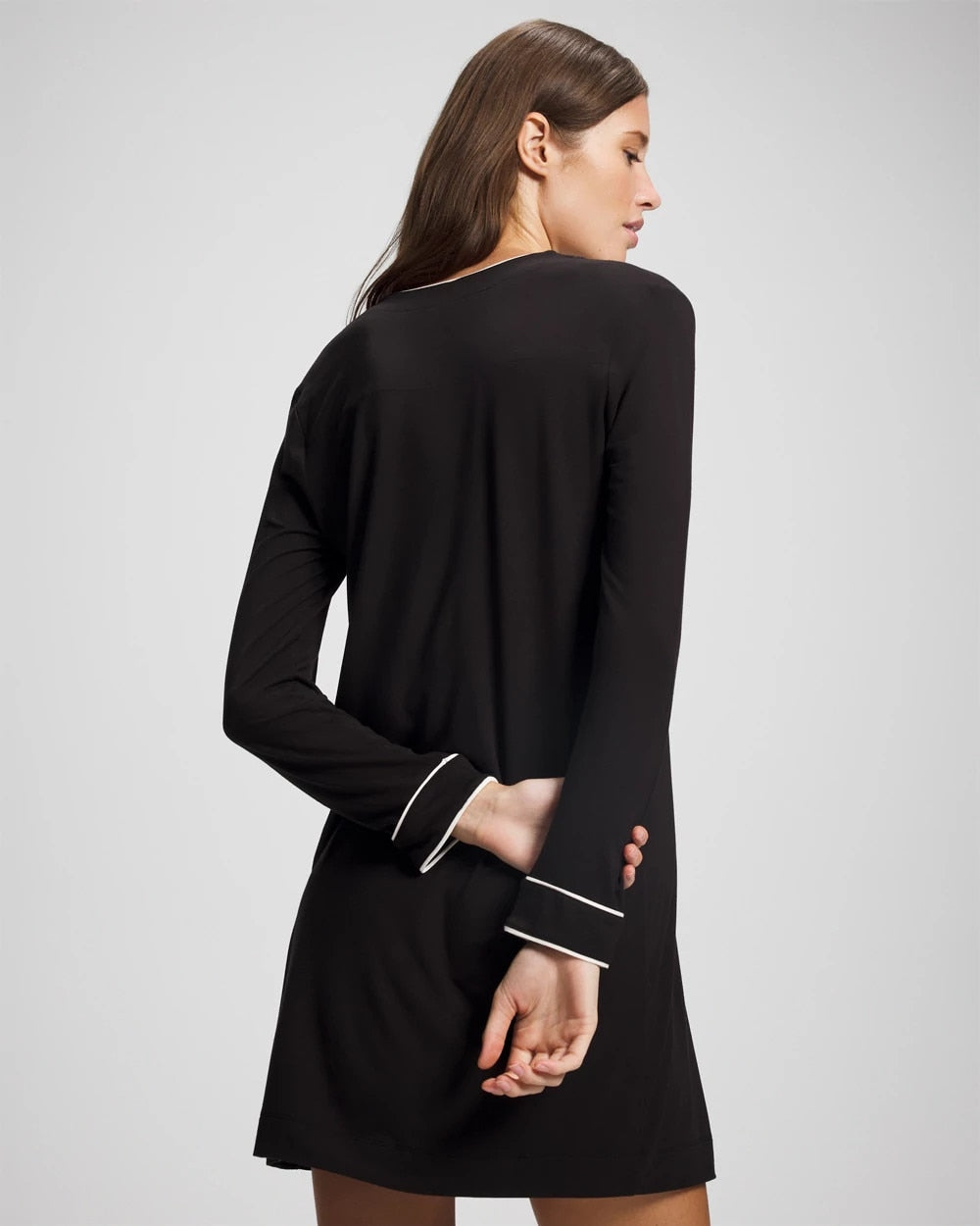 BLACK - Piped Long-Sleeve Sleepshirt | Soma