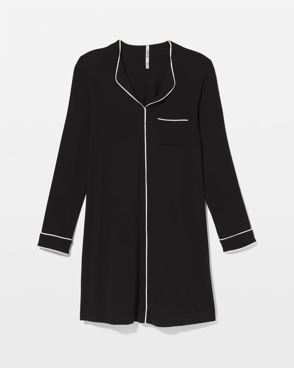BLACK - Piped Long-Sleeve Sleepshirt | Soma