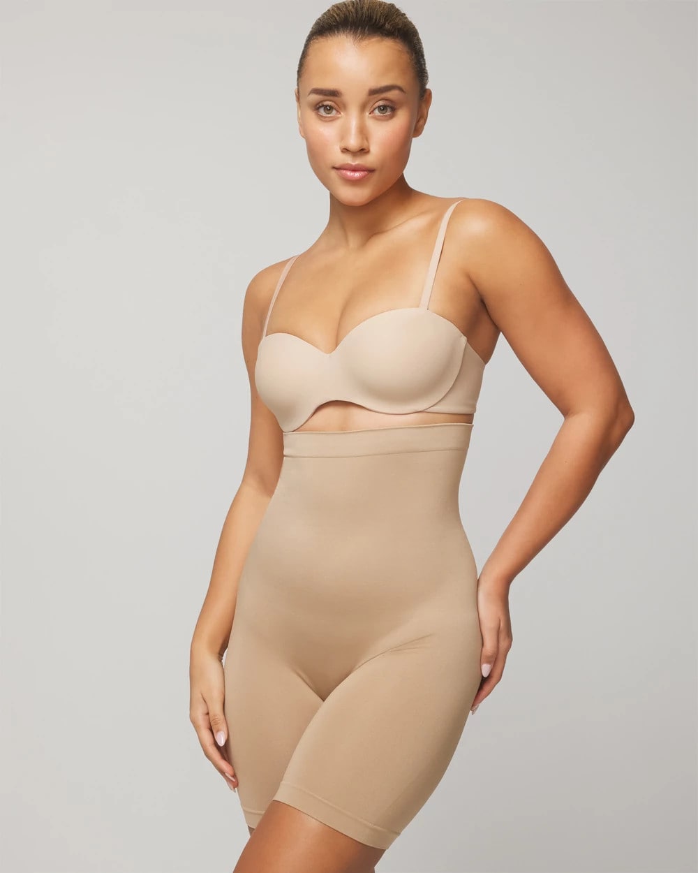 ALMOND - Mid-Level Shaping Seamless High-Waist Thigh Shaper | Soma