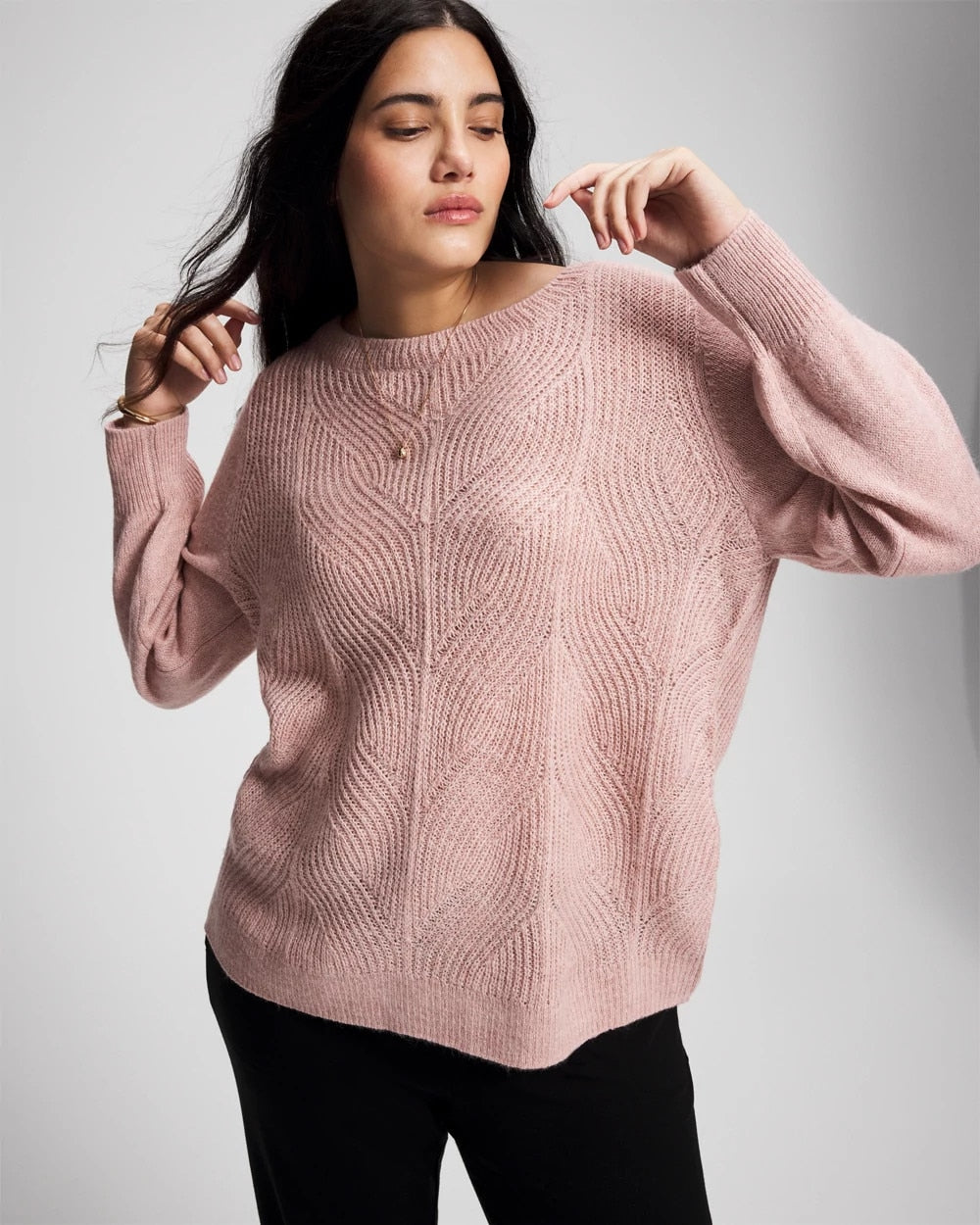 ADOBE ROSE - Shimmer Cable Knit Sweater | Soma