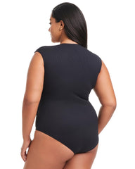 BLACK - Pique Ole Cap Sleeve Surplice One Piece | Soma