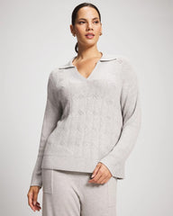 HEATHER STONE - Premier Knit Cable Knit Collared Sweater | Soma