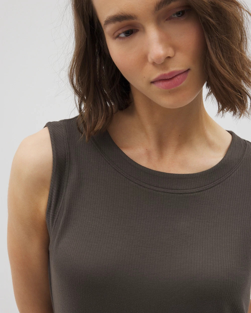DARK GRAY OLIVE - Rib Knit Sleeveless Top | Soma
