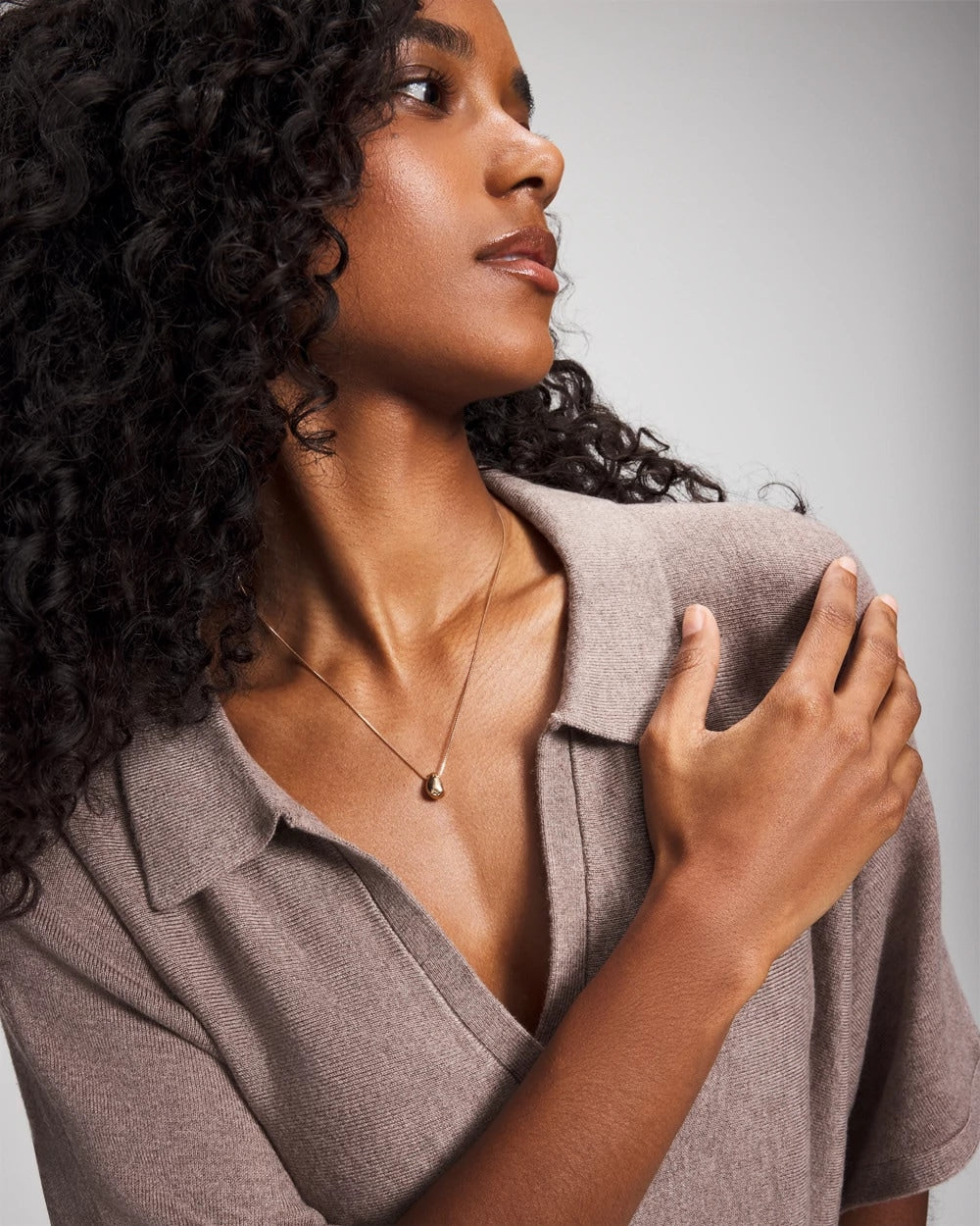 HEATHER FAWN - Premier Knit Sweater Collared Top | Soma