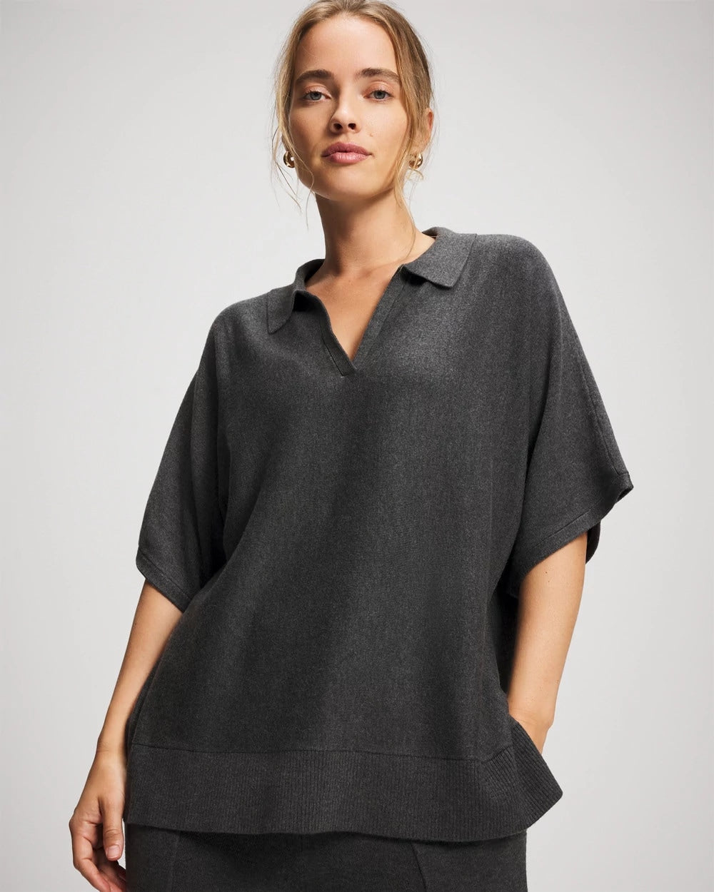 HEATHER QUARTZ - Premier Knit Sweater Collared Top | Soma