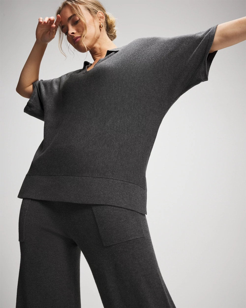 HEATHER QUARTZ - Premier Knit Sweater Collared Top | Soma