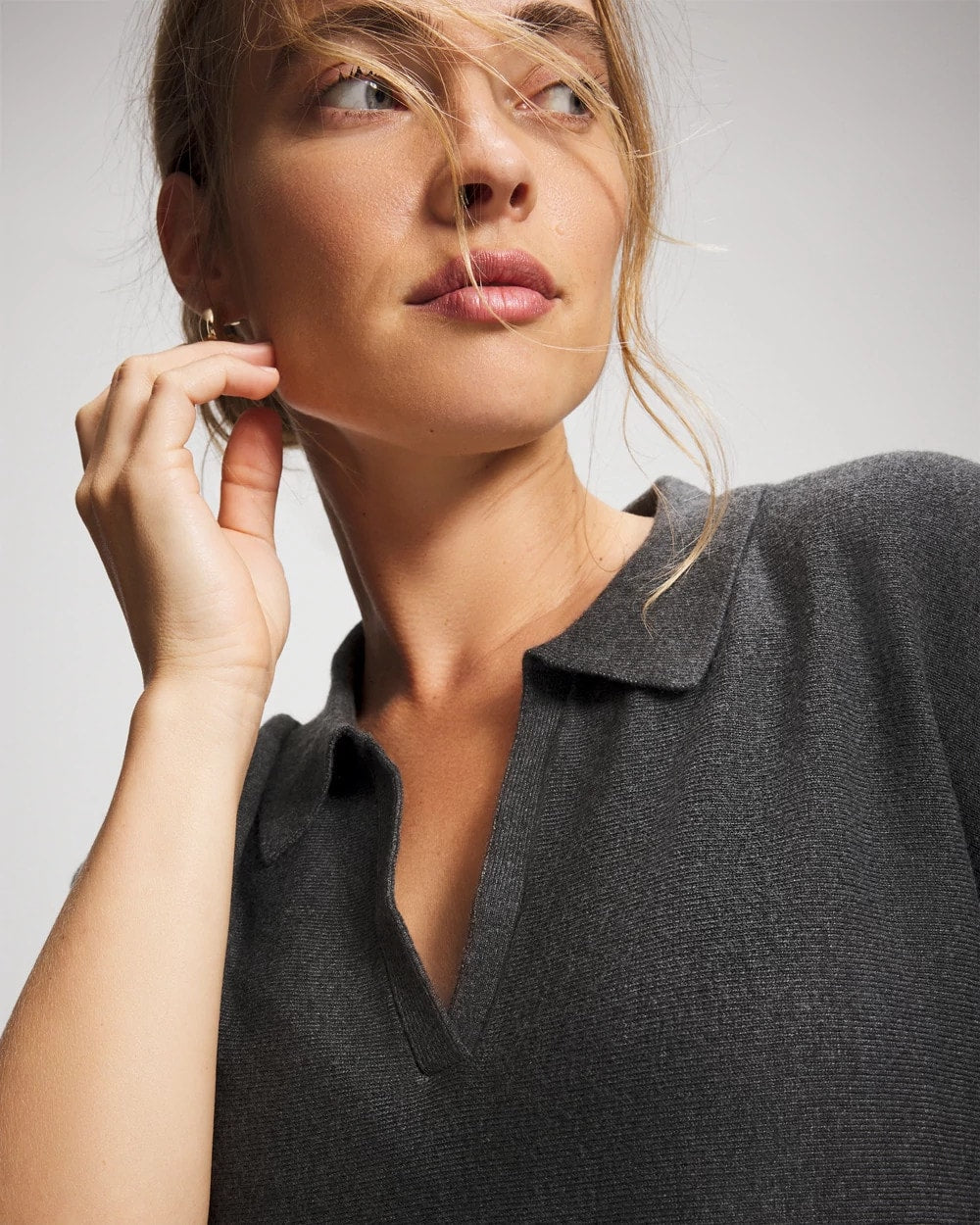 HEATHER QUARTZ - Premier Knit Sweater Collared Top | Soma