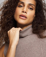 HEATHER FAWN - Premier Knit Sweater Turtleneck Sleeveless Top | Soma