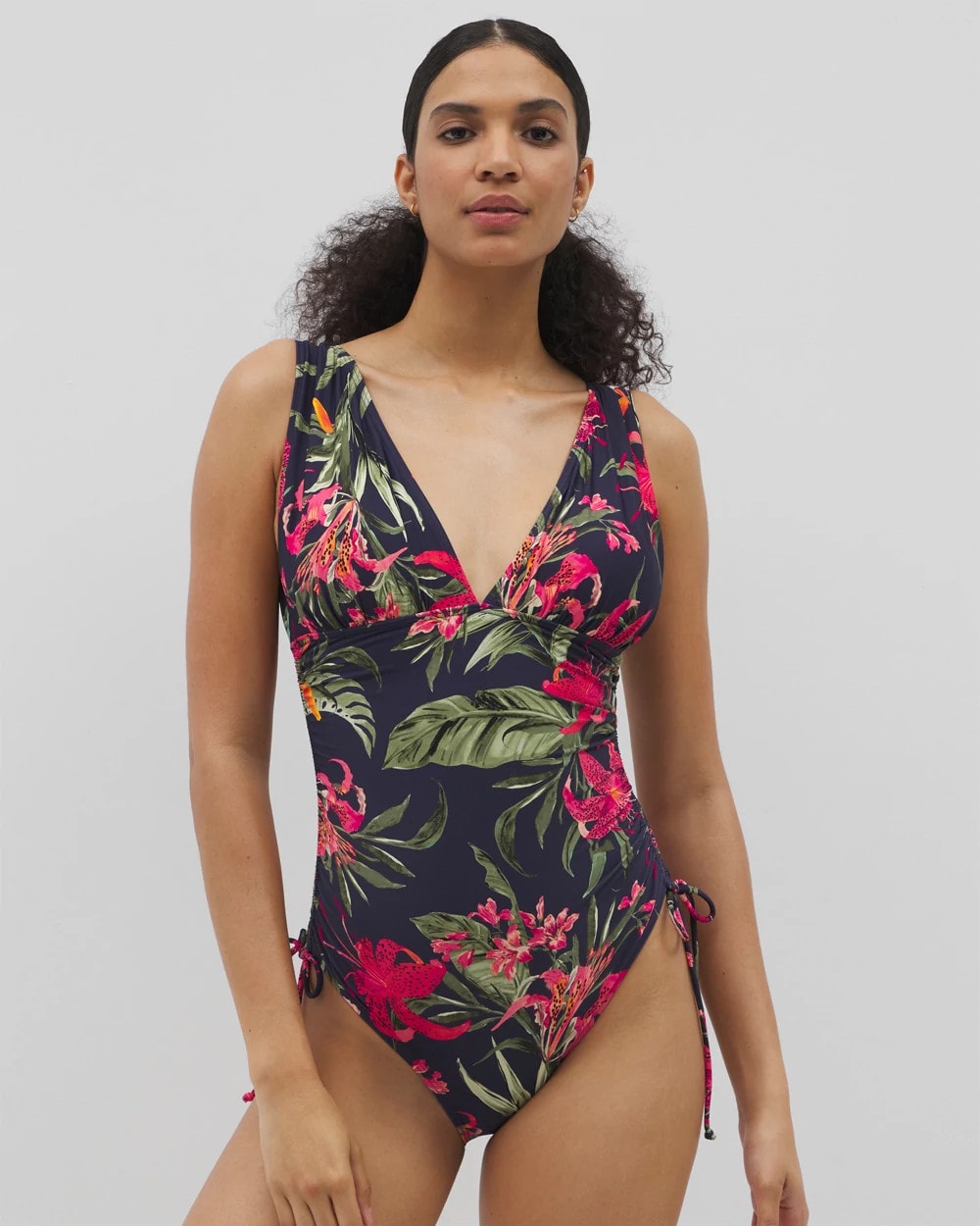 LE TIGRE TROPICAL NAVY - Soma Swim V-Neck One-Piece | Soma