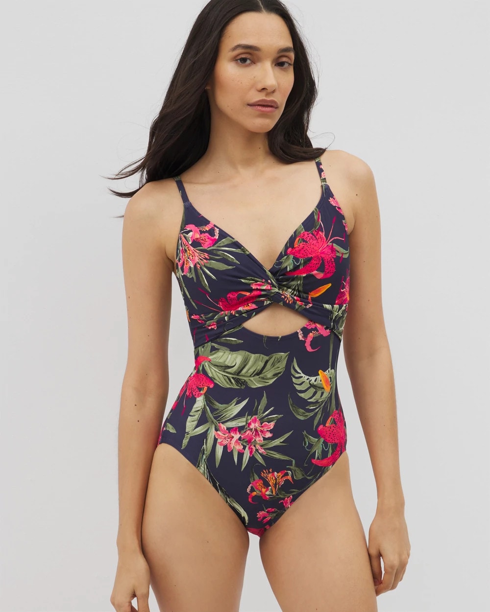 LE TIGRE TROPICAL NAVY - Soma Swim Twist-Front Keyhole One-Piece | Soma