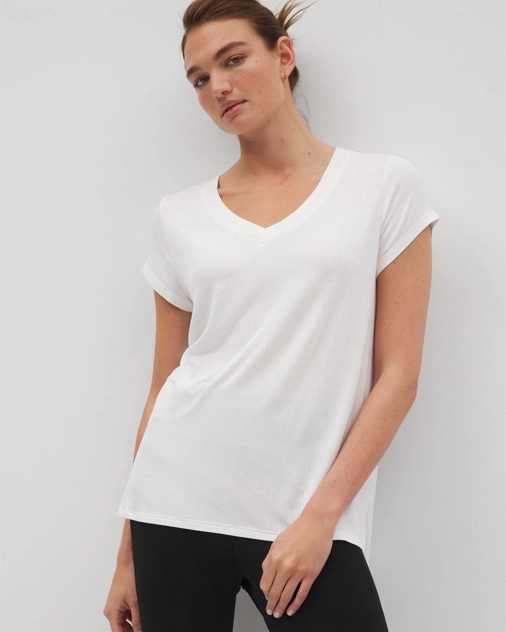 OPTIC WHITE - Rib Knit V-Neck Tee | Soma