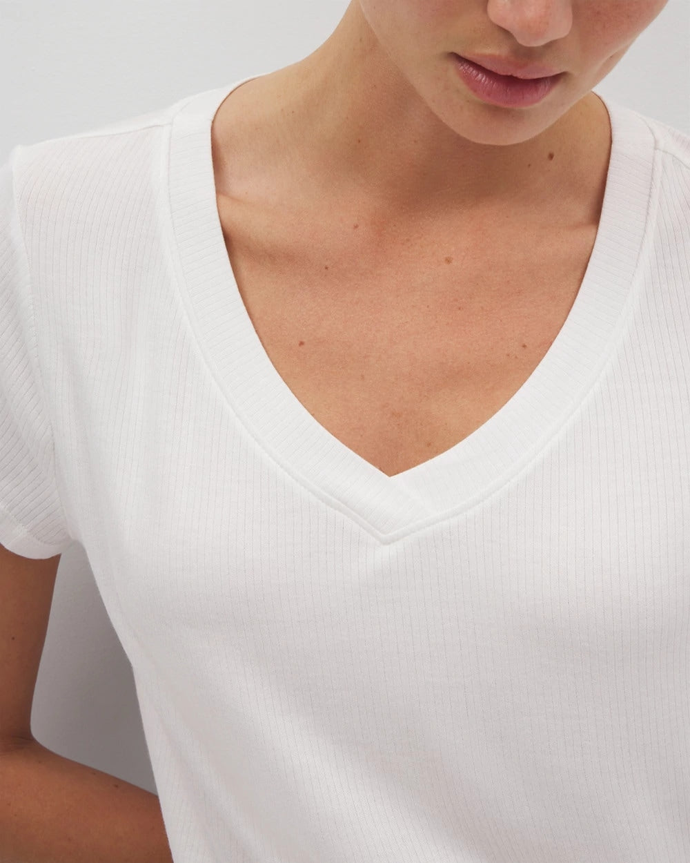 OPTIC WHITE - Rib Knit V-Neck Tee | Soma