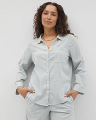 BLUE HEAVEN STRIPE - Beach Cotton Long Sleeve Button-Up | Soma