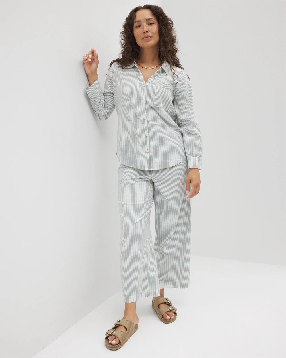 BLUE HEAVEN STRIPE - Beach Cotton Long Sleeve Button-Up | Soma