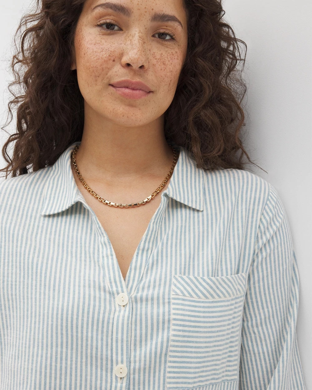 BLUE HEAVEN STRIPE - Beach Cotton Long Sleeve Button-Up | Soma