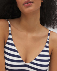 BLUE STRIPE RIB - Soma Swim Deep Plunge One-Piece | Soma