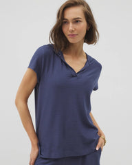 LUNAR TIDE - Crinkle Knit Short Sleeve V-Neck Hoodie | Soma
