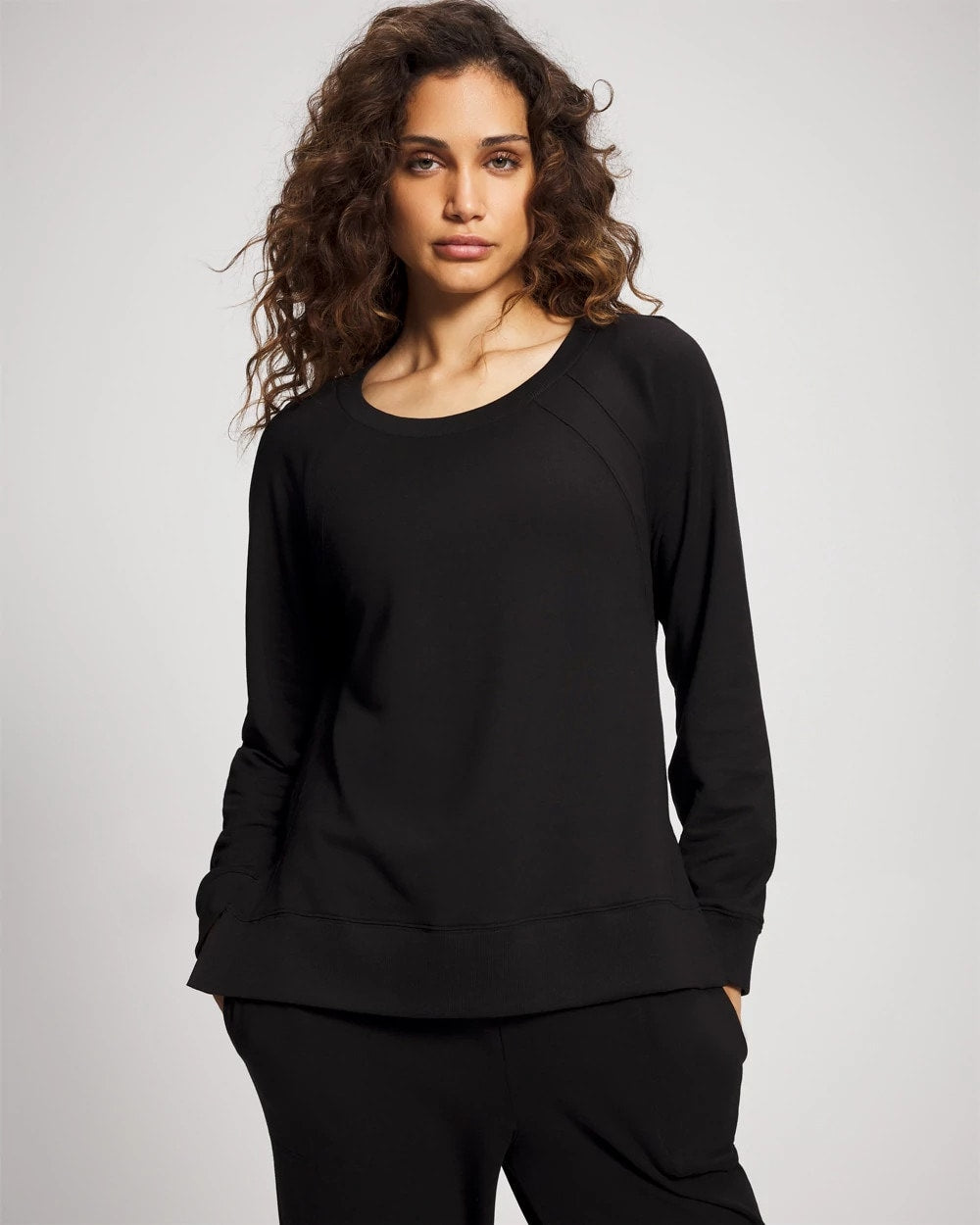 BLACK - Essential Terry Crewneck Sweatshirt | Soma