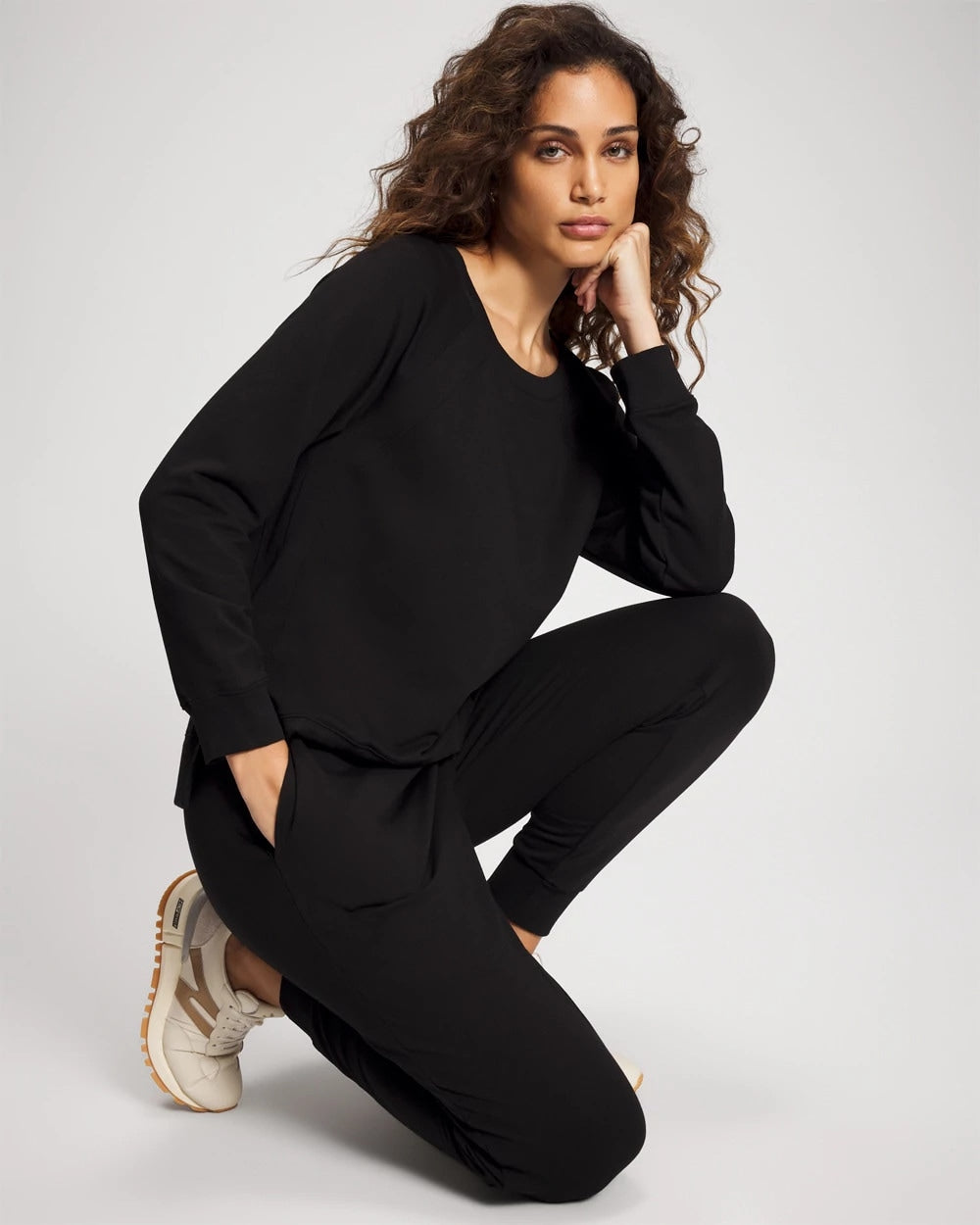 BLACK - Essential Terry Crewneck Sweatshirt | Soma